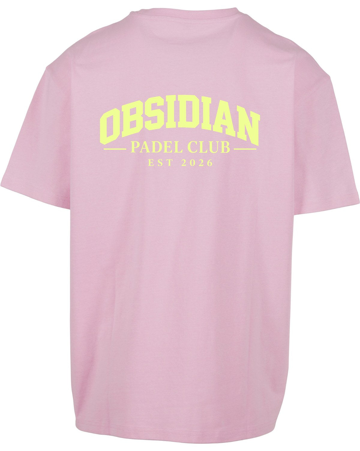 Varsity Oversized Tee in Pink with light yellow print, back
