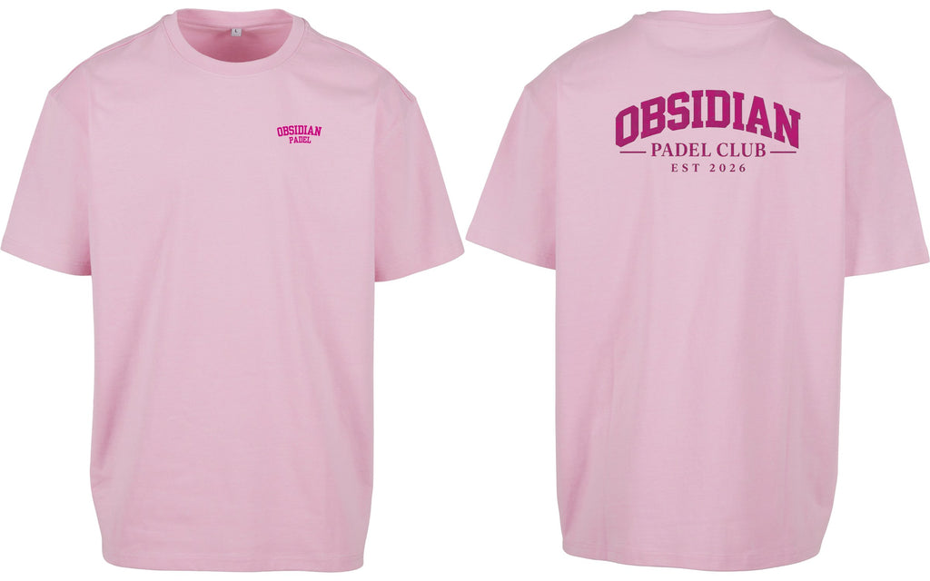Varsity Oversized Tee in Pink with pink print, front and back