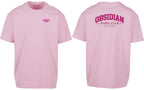 Varsity Oversized Tee in Pink with pink print, front and back