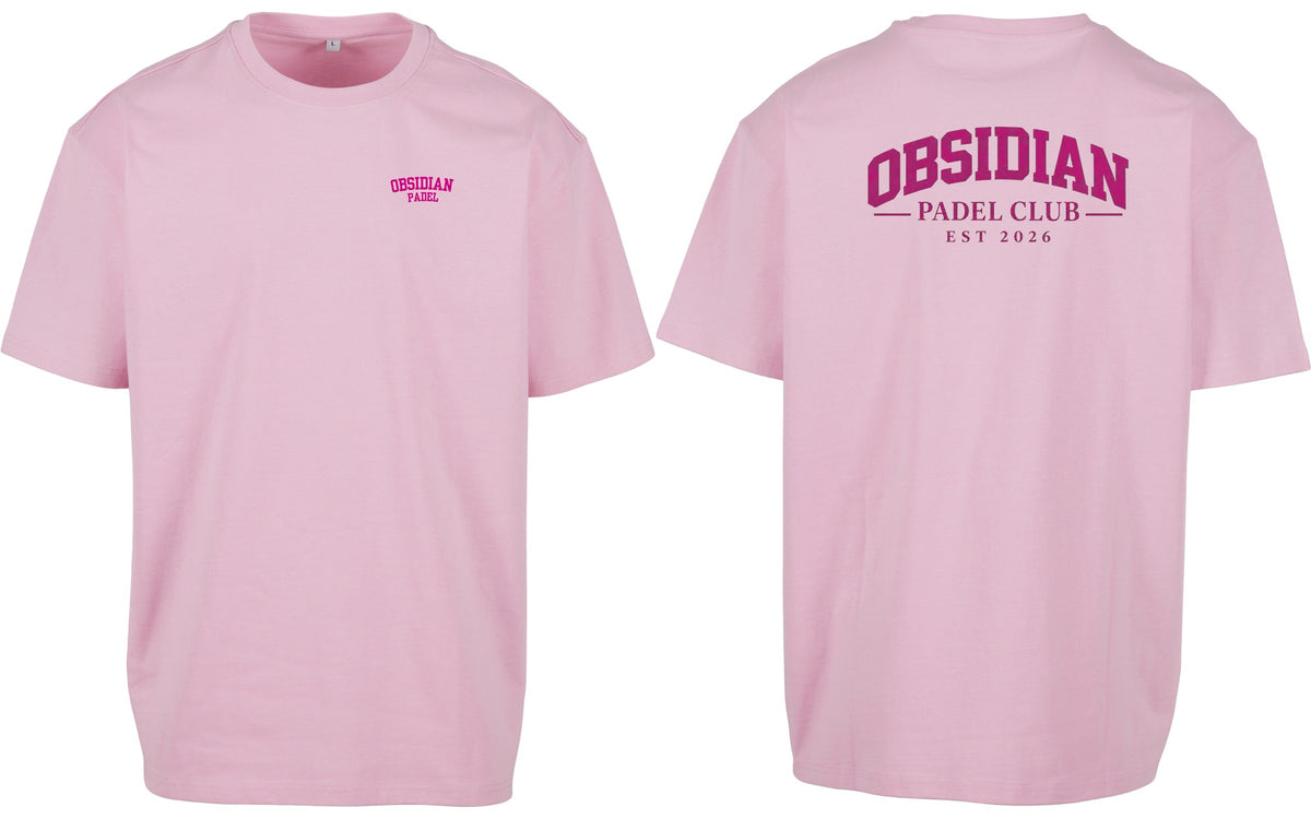 Varsity Oversized Tee in Pink with pink print, front and back