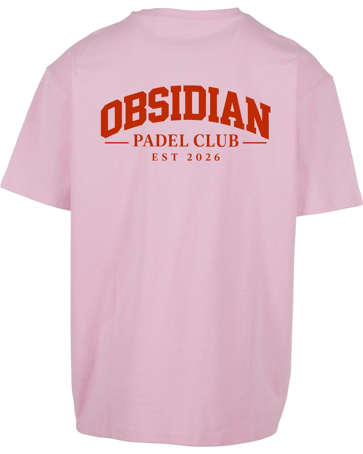 Varsity Oversized Tee in Pink with red print, back