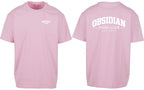 Varsity Oversized Tee in Pink with white print, front and back