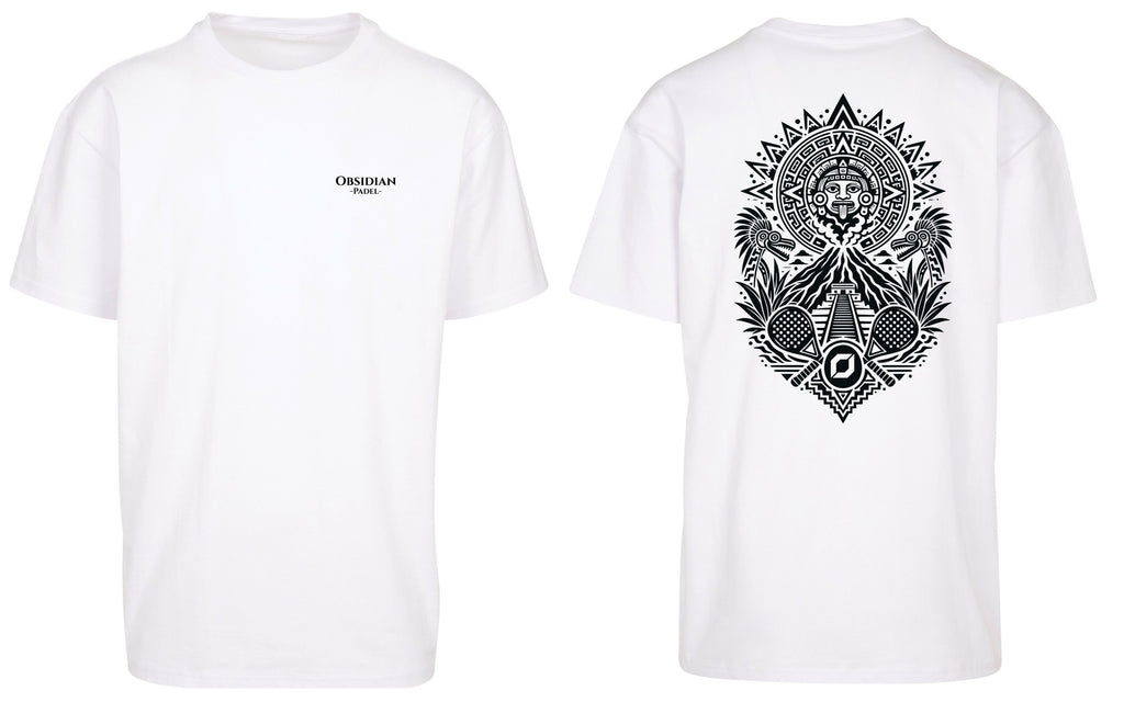 Aztec Oversized Tee in White with black print, front and back