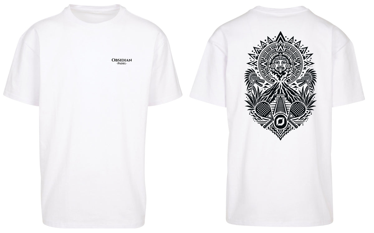 Aztec Oversized Tee in White with black print, front and back