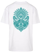 Aztec Oversized Tee in White with teal print, back