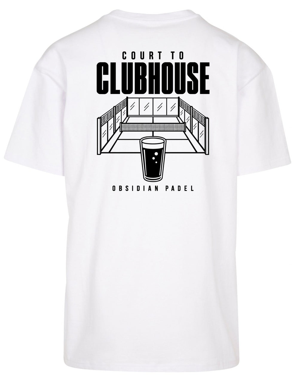 Court to Clubhouse Oversized Tee in White with black print, back