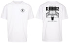 Court to Clubhouse Oversized Tee in White with black print, front and back