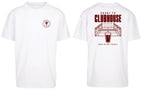 Court to Clubhouse Oversized Tee in White with cherry print, front and back