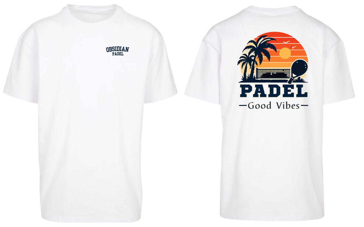 Good Vibes Oversized Tee in White, front and back