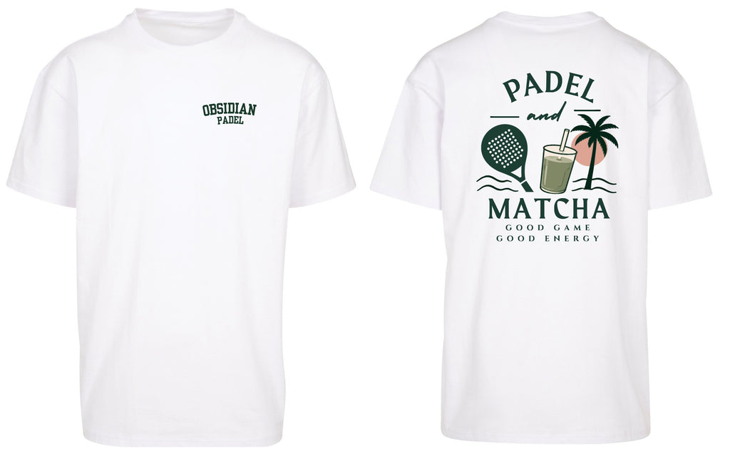 Padel & Matcha Oversized Tee in White, front and back