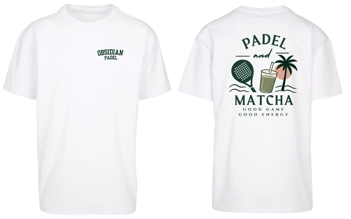 Padel & Matcha Oversized Tee in White, front and back