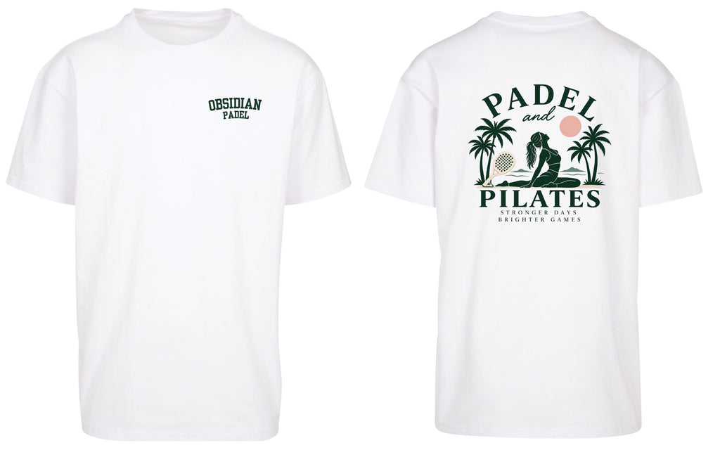 Padel & Pilates Oversized Tee in White, front and back