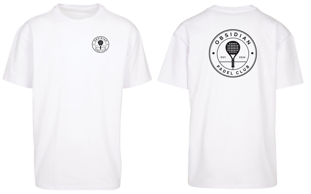Roundel Oversized Tee in White with black print, front and back