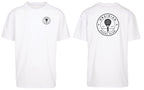 Roundel Oversized Tee in White with black print, front and back