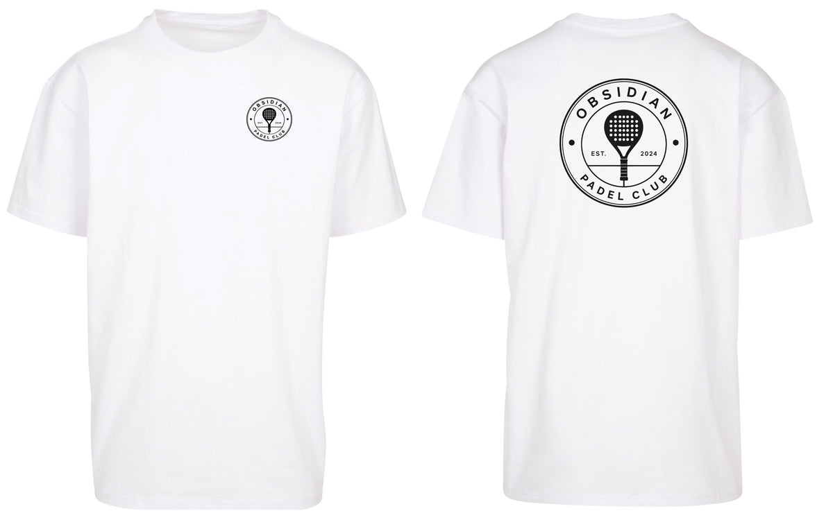Roundel Oversized Tee in White with black print, front and back