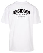 Varsity Oversized Tee in White with black print, back
