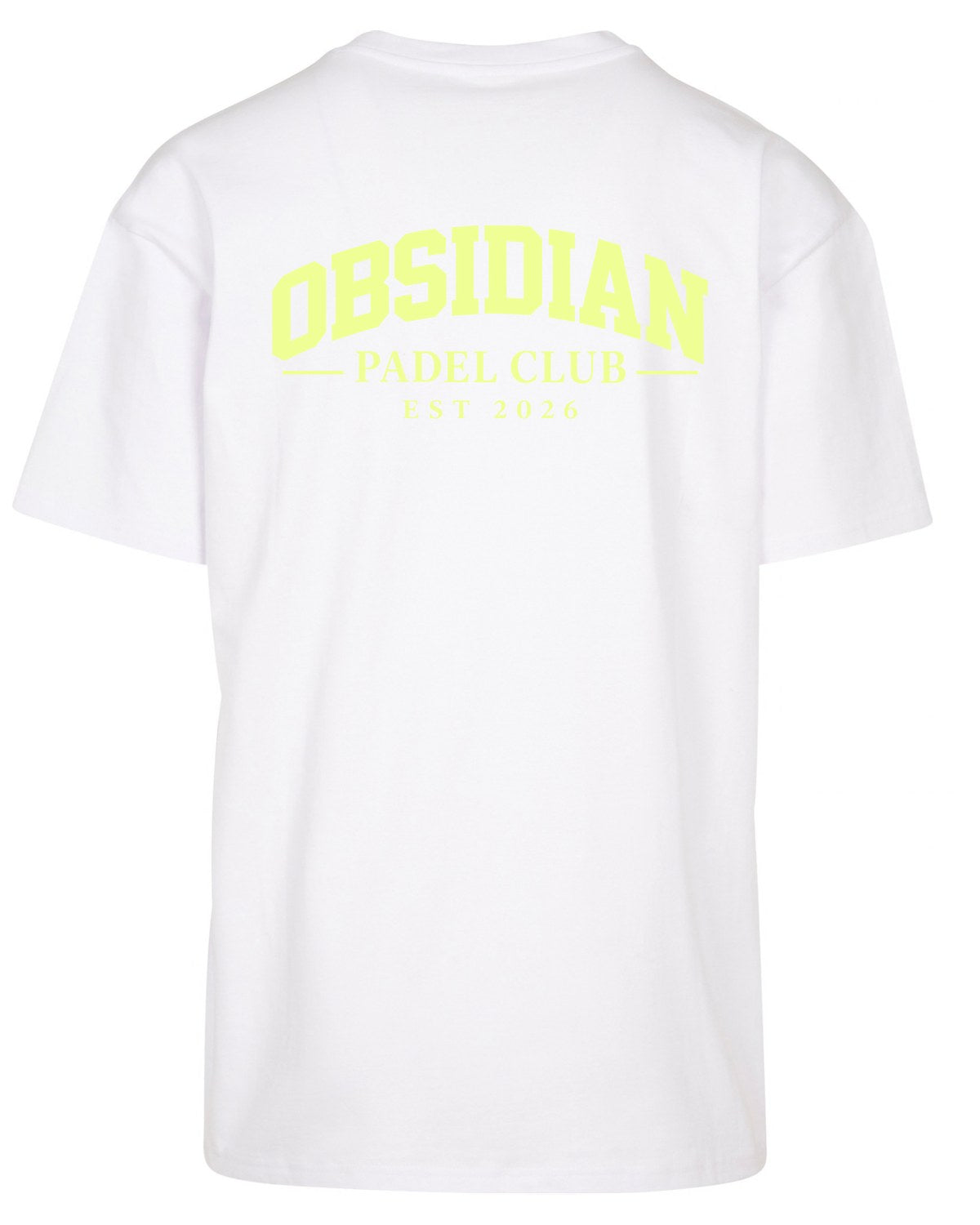 Varsity Oversized Tee in White with light yellow print, back