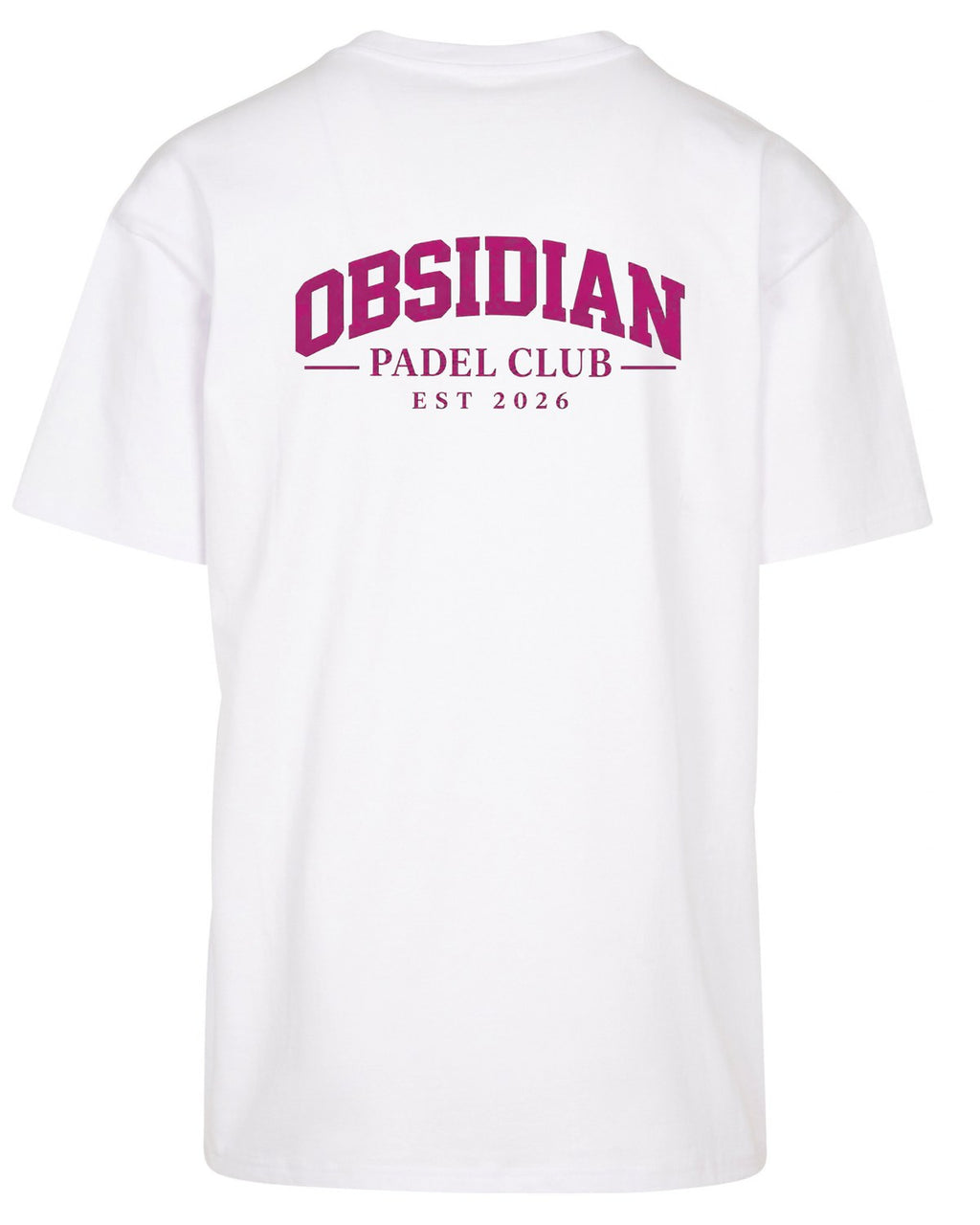 Varsity Oversized Tee in White with pink print, back