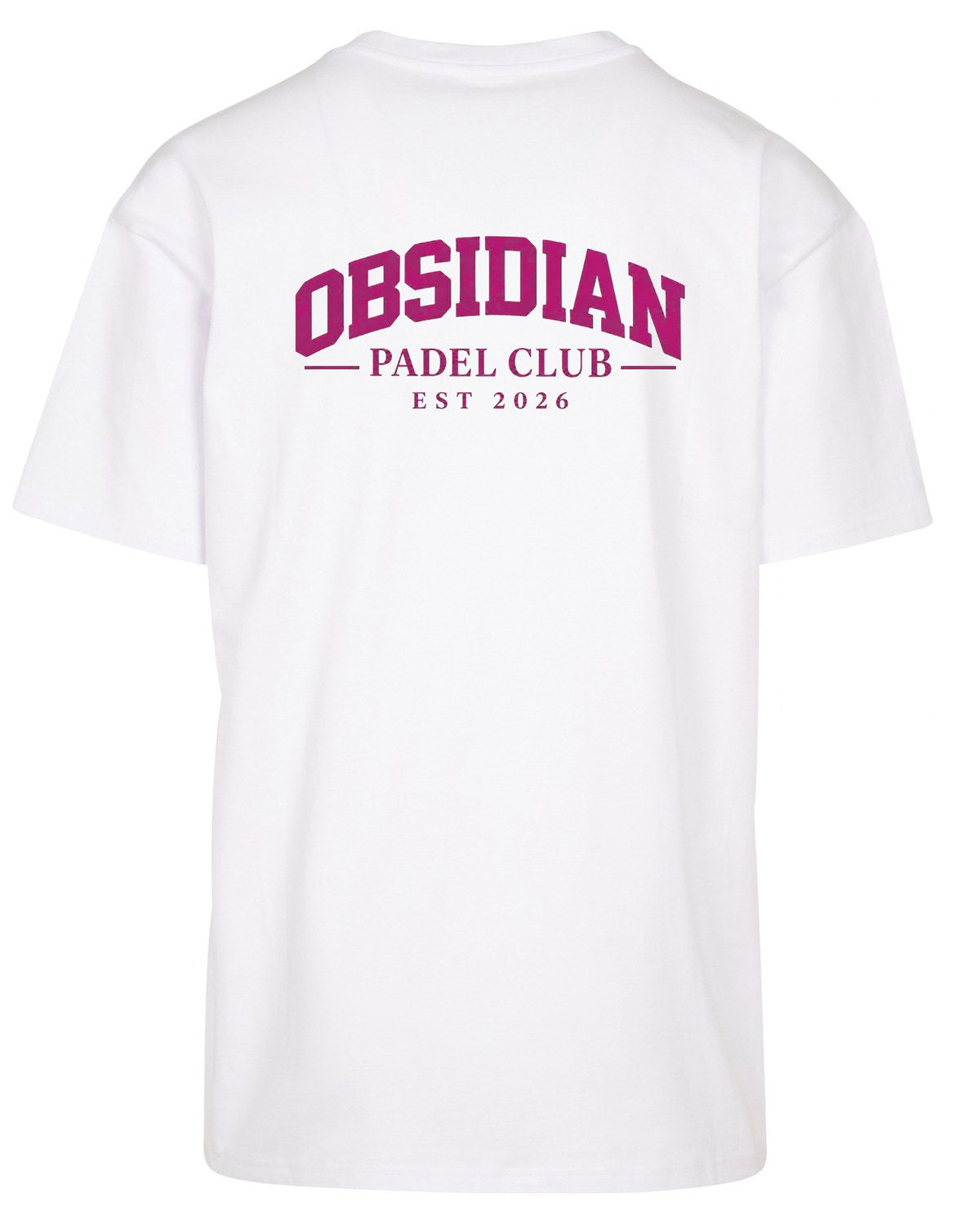 Varsity Oversized Tee in White with pink print, back