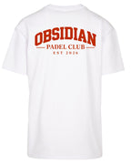 Varsity Oversized Tee in White with red print, back