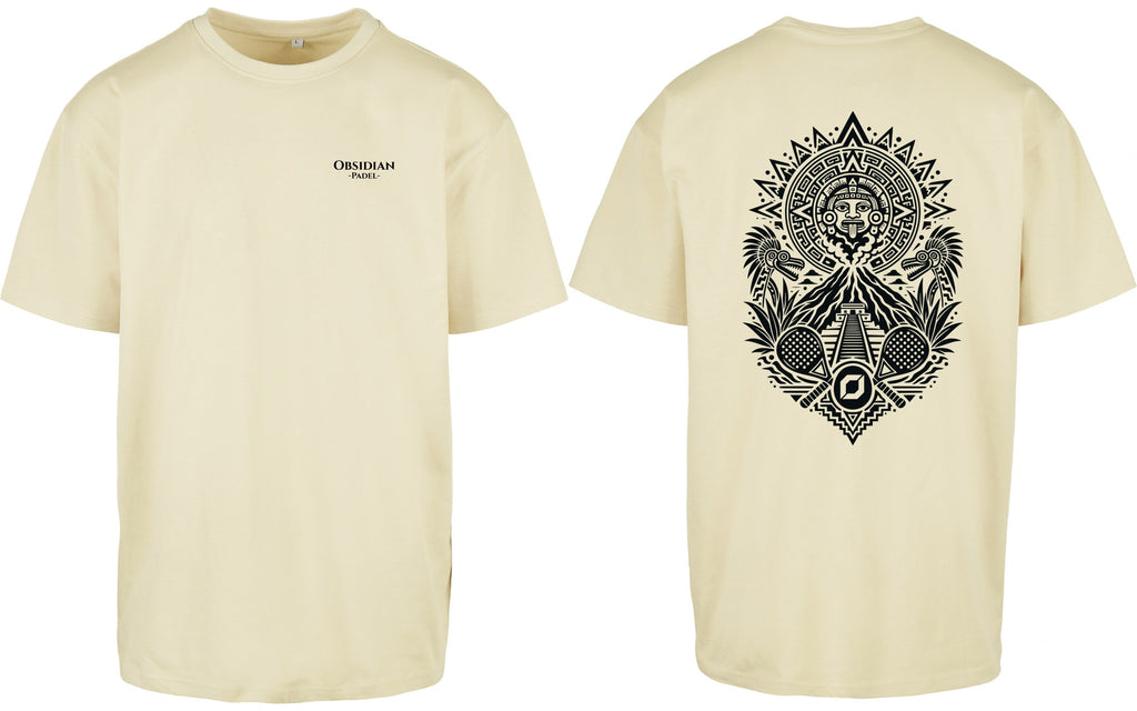 Aztec Oversized Tee in Yellow with black print, front and back
