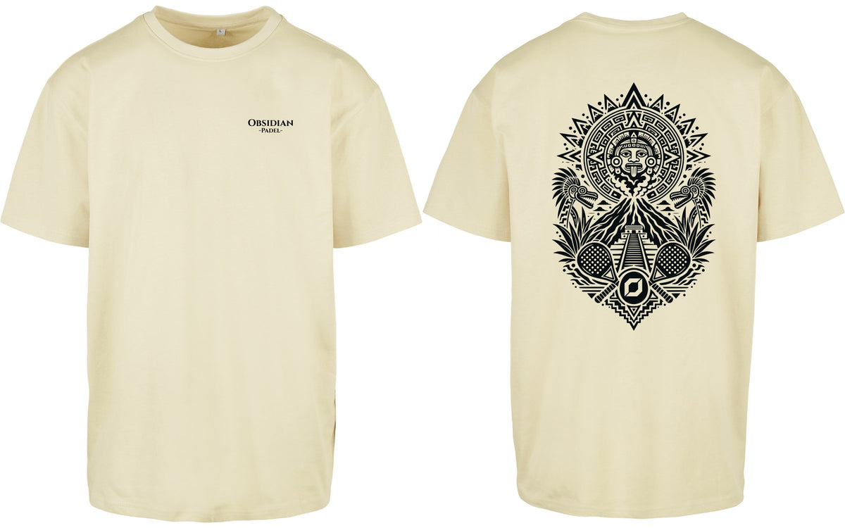 Aztec Oversized Tee in Yellow with black print, front and back