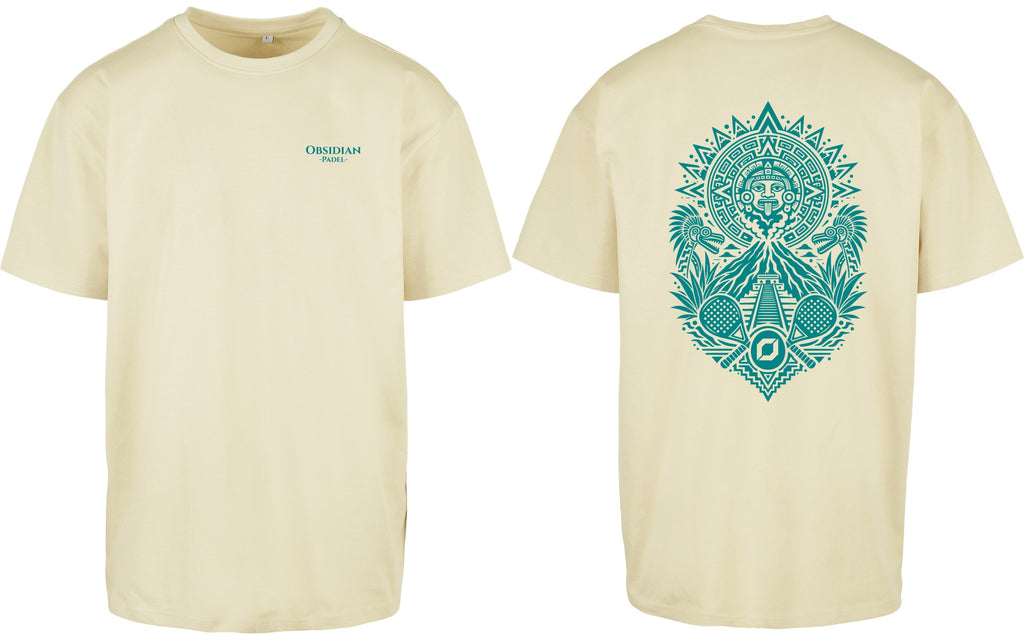 Aztec Oversized Tee in Yellow with teal print, front and back