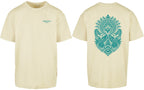 Aztec Oversized Tee in Yellow with teal print, front and back