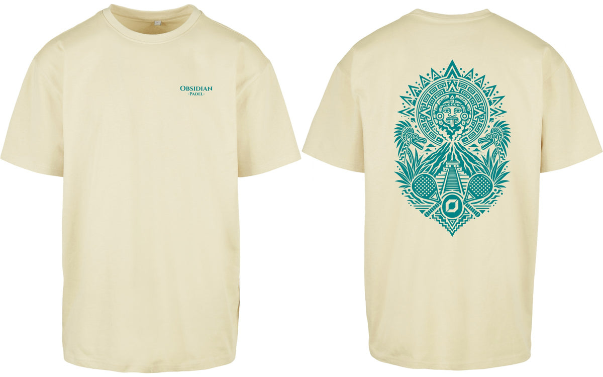 Aztec Oversized Tee in Yellow with teal print, front and back