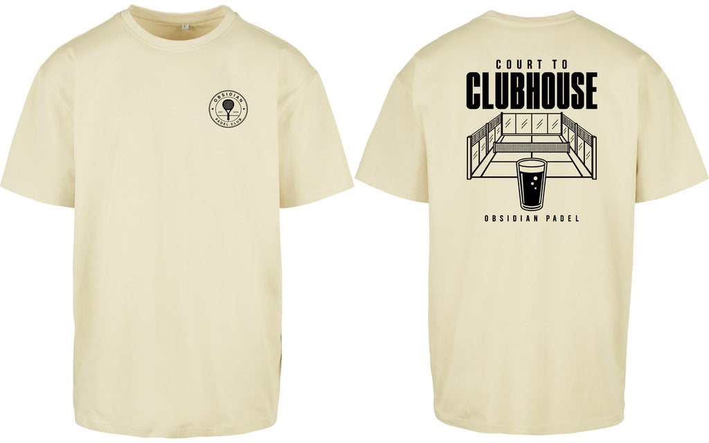 Court to Clubhouse Oversized Tee in Yellow with black print, front and back
