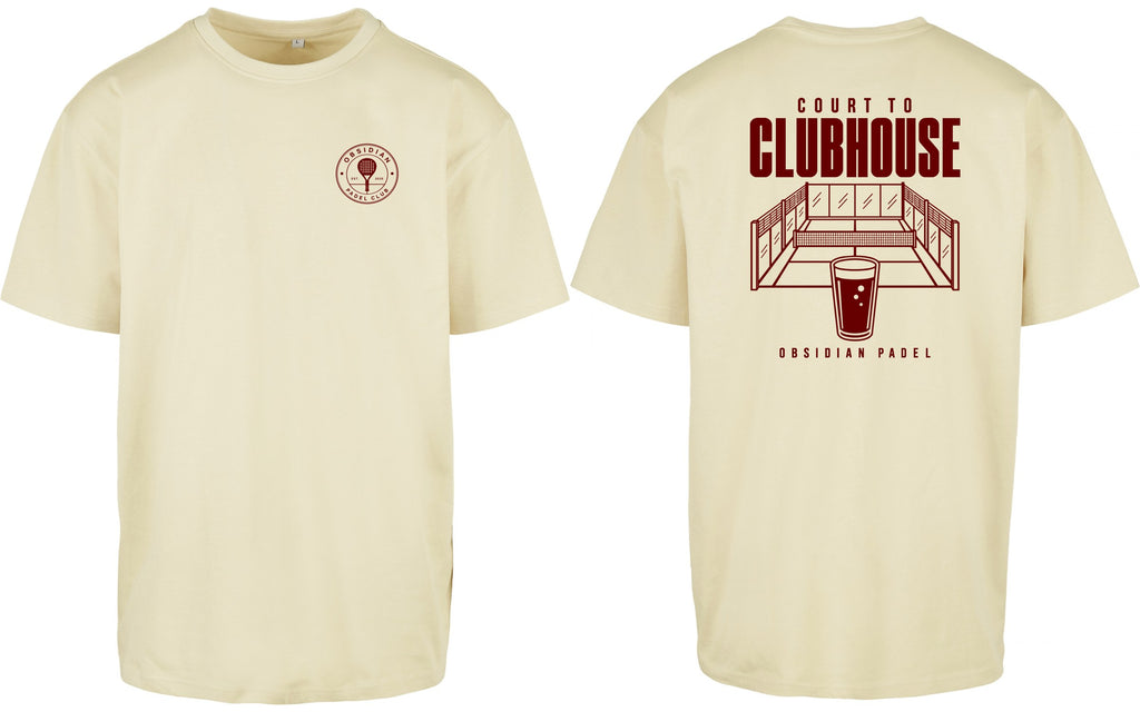 Court to Clubhouse Oversized Tee in Yellow with cherry print, front and back