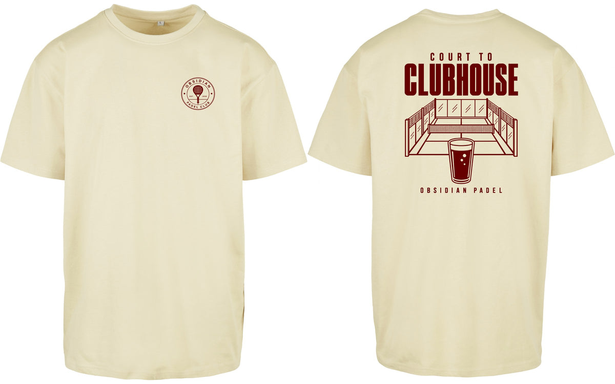 Court to Clubhouse Oversized Tee in Yellow with cherry print, front and back