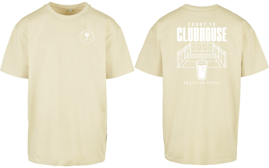 Court to Clubhouse Oversized Tee in Yellow with white print, front and back