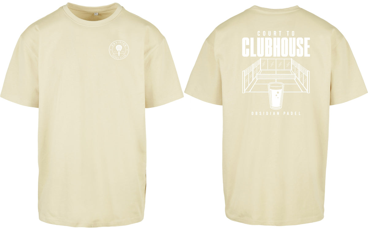 Court to Clubhouse Oversized Tee in Yellow with white print, front and back