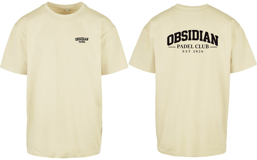 Varsity Oversized Tee in Yellow with black print, front and back