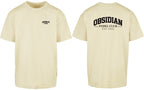 Varsity Oversized Tee in Yellow with black print, front and back