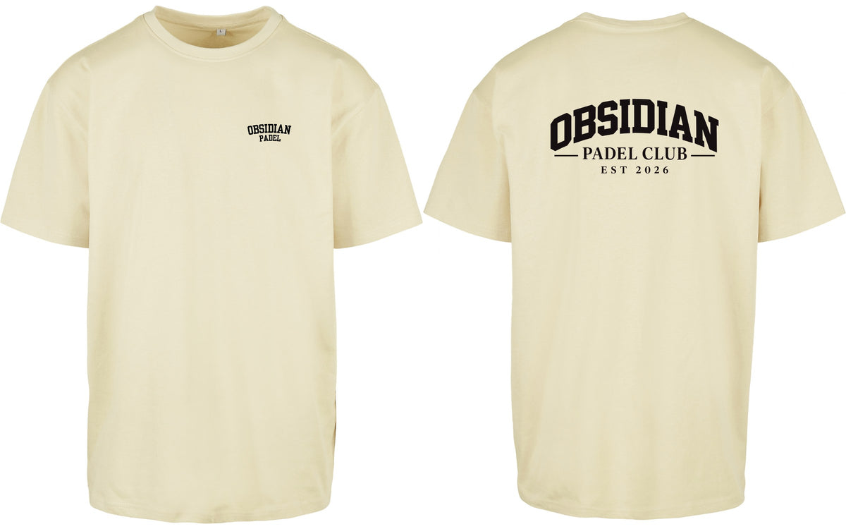 Varsity Oversized Tee in Yellow with black print, front and back