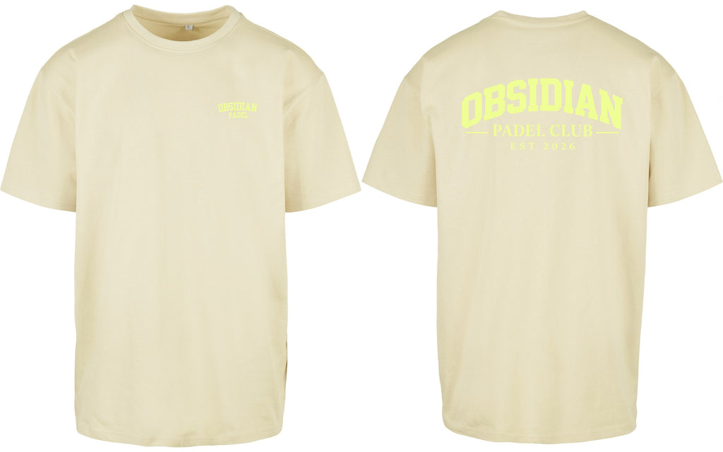 Varsity Oversized Tee in Yellow with light yellow print, front and back