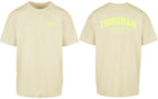 Varsity Oversized Tee in Yellow with light yellow print, front and back