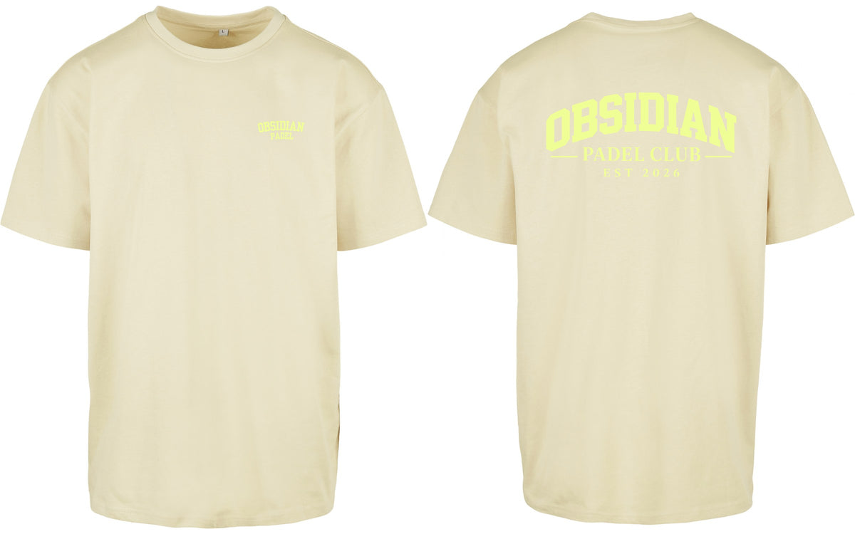 Varsity Oversized Tee in Yellow with light yellow print, front and back