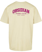 Varsity Oversized Tee in Yellow with pink print, back