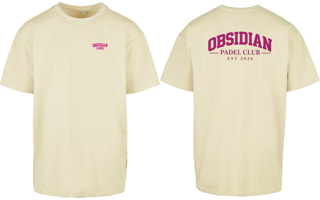 Varsity Oversized Tee in Yellow with pink print, front and back