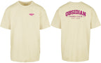 Varsity Oversized Tee in Yellow with pink print, front and back