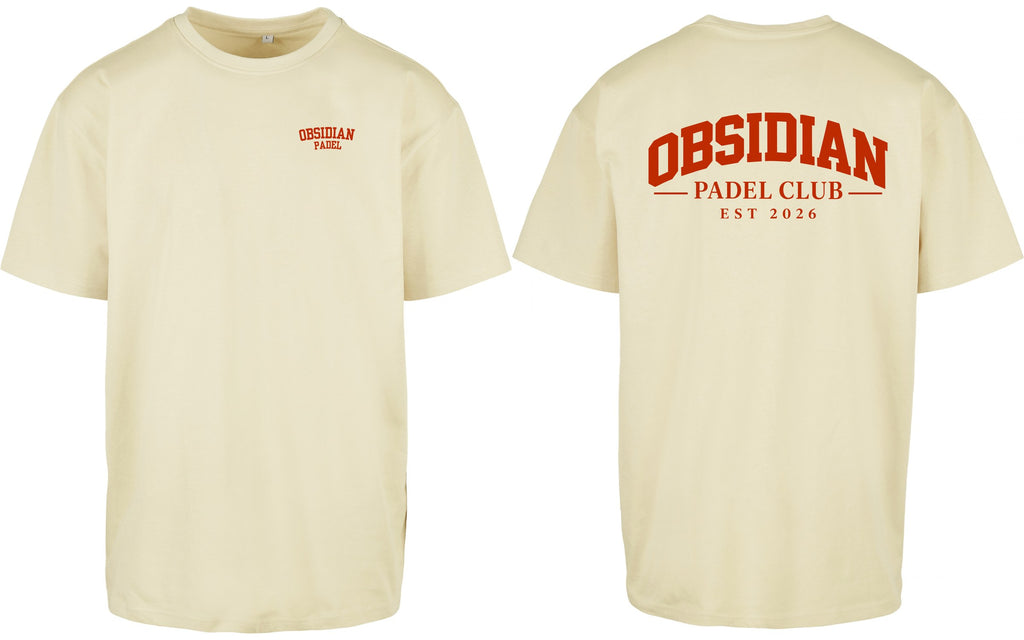 Varsity Oversized Tee in Yellow with red print, front and back