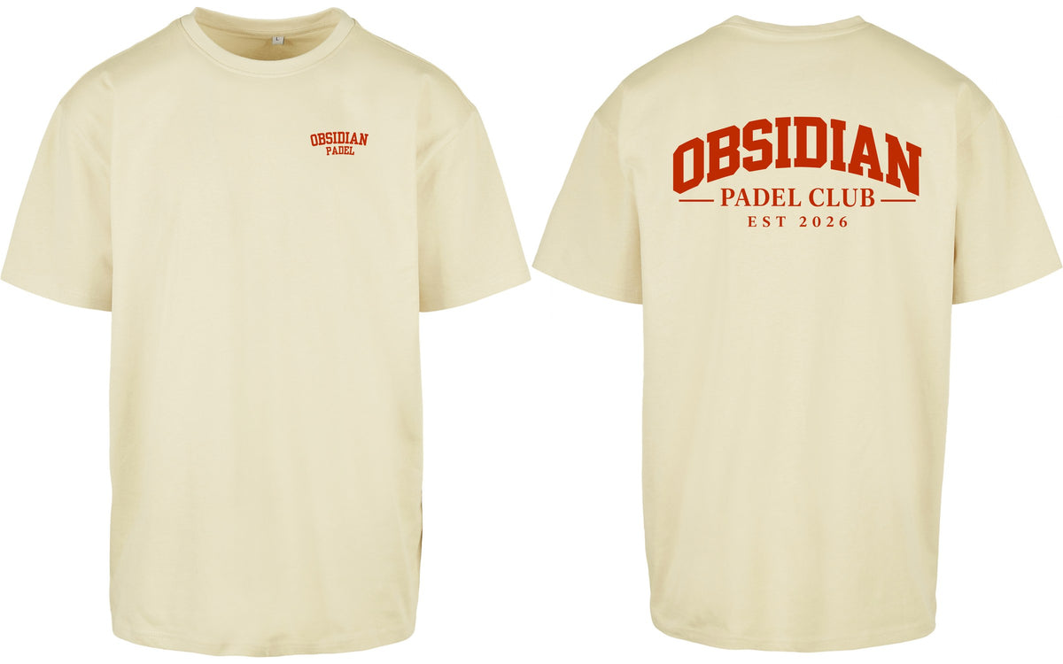 Varsity Oversized Tee in Yellow with red print, front and back