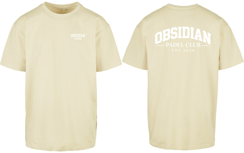 Varsity Oversized Tee in Yellow with white print, front and back