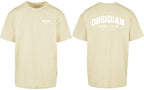 Varsity Oversized Tee in Yellow with white print, front and back