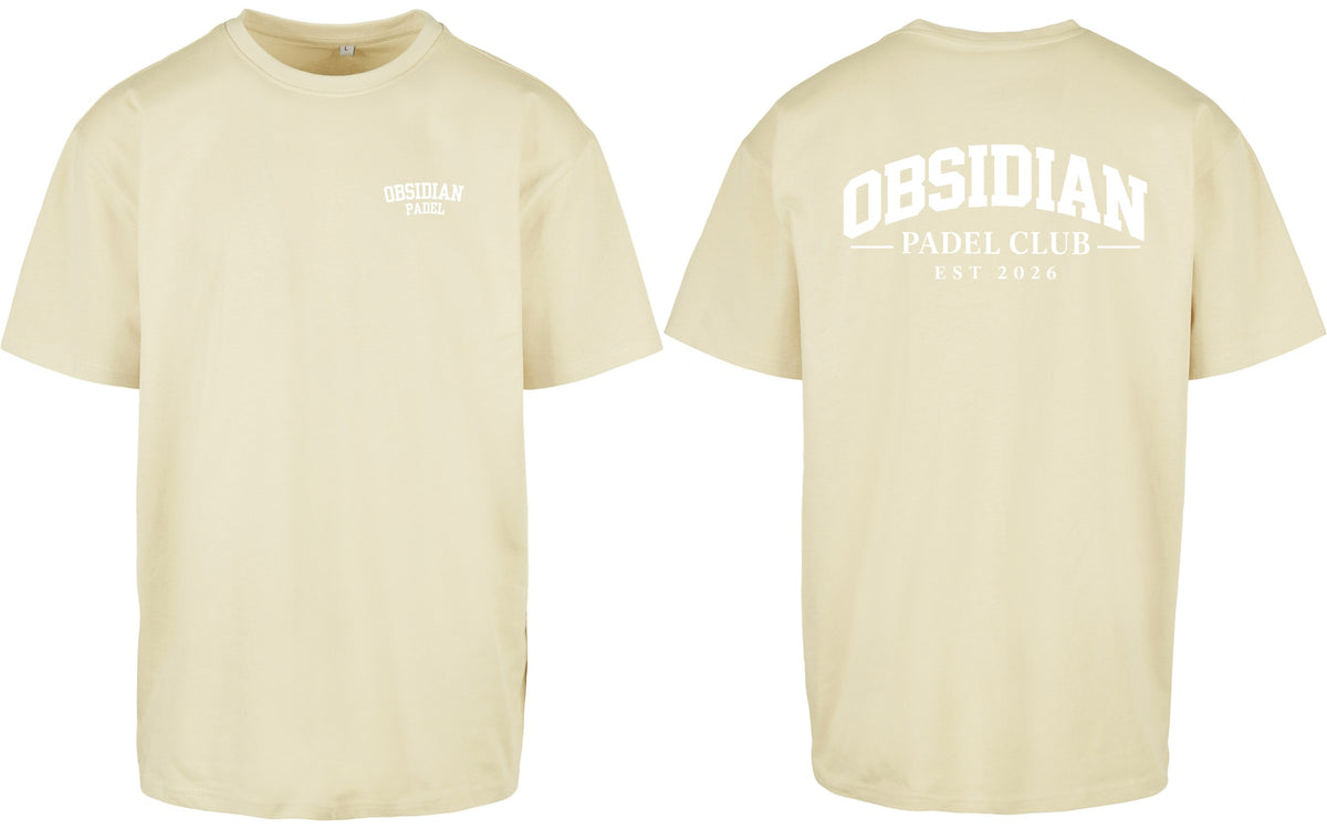 Varsity Oversized Tee in Yellow with white print, front and back