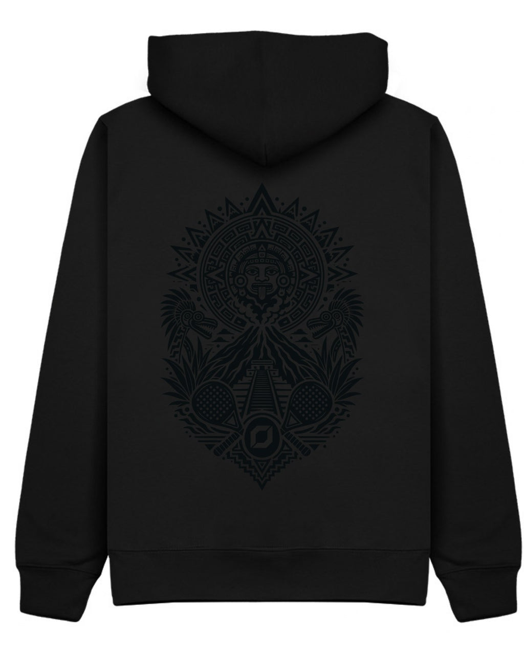 Aztec Hoodie in Black with black print, back