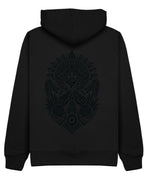 Aztec Hoodie in Black with black print, back